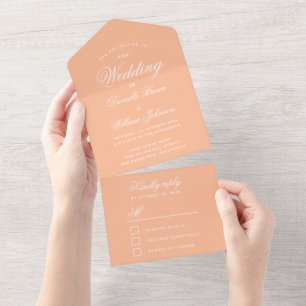 Peach Wedding Elegant Script  Modern Colour RSVP All In One Invitation