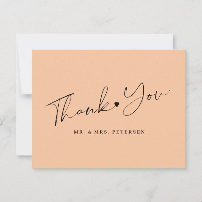 Peach wedding elegant script  thank you card (Front)