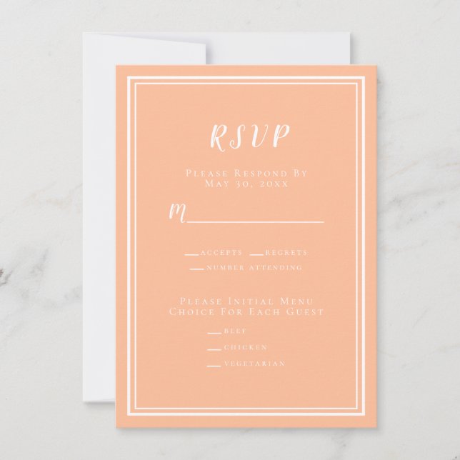 Peach Wedding Modern RSVP Menu Response Enclosures (Front)