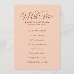 Peach Wedding Order of Events Timeline Schedule Program