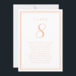 Peach Wedding Seating Guest List Table Number Card<br><div class="desc">Our trendy wedding table number guest list features a template for the table number & list of guests at the table. Personalize elegant lettering and script with your guest's names & details in trendy peach on a crisp white background. Perfect addition for a wedding, anniversary or large engagement party. The...</div>