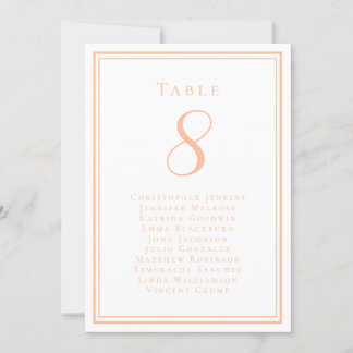 Peach Wedding Seating Guest List Table Number Card