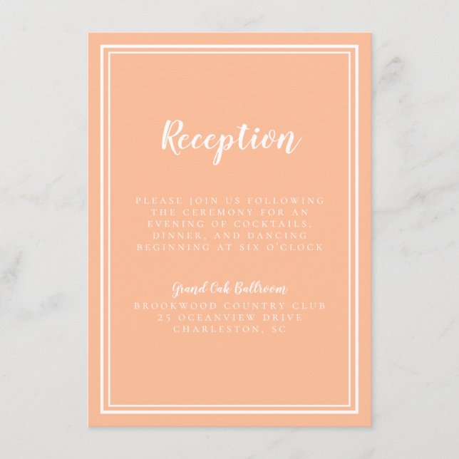 Peach Wedding Simple Modern Reception Traditional Enclosure Card (Front)