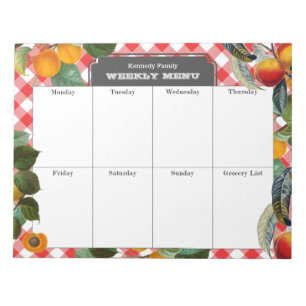 Peach Weekly Menu Meal Planner Gingham Notepad