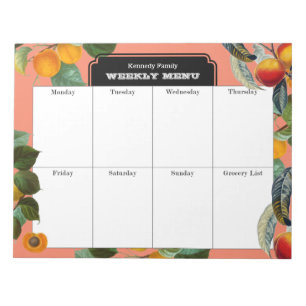 Peach Weekly Menu Meal Planner Notepad