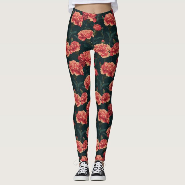 Peach Weightlifting Carnation Fantasy Wedding Gift Leggings (Front)