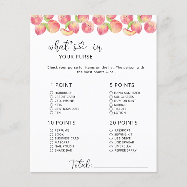 Peach Whats in your purse game (Front)