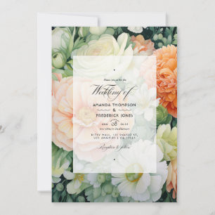 Peach, White and Green Floral Wedding Invitation