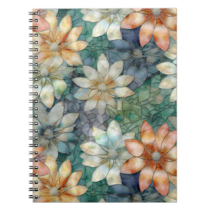Peach White Blue Green Floral Notebook