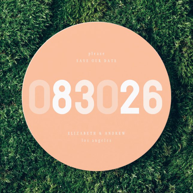 Peach White Bold Modern Round Big Date Photo Save The Date (Creator Uploaded)