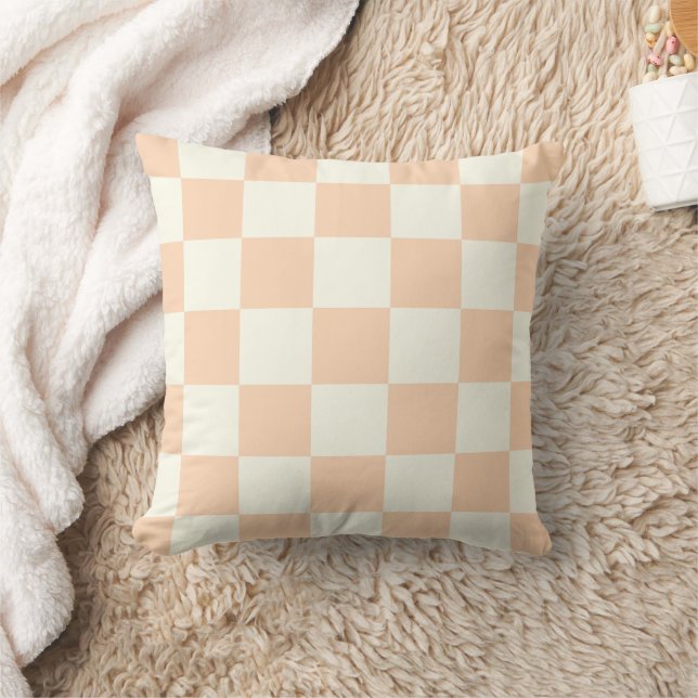 Peach White Checkerboard Pillow (Blanket)