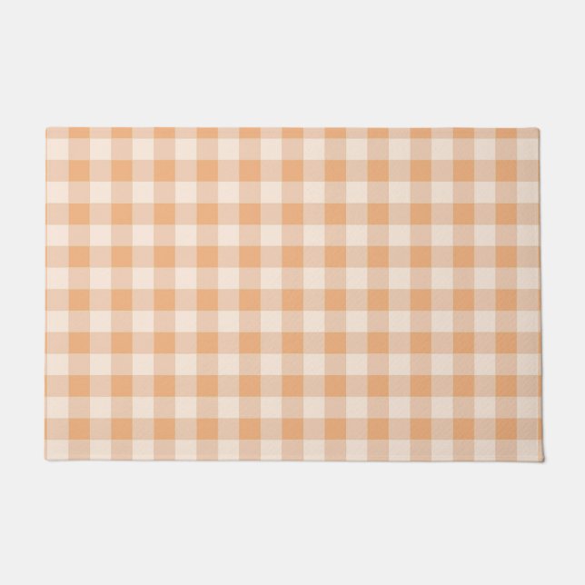 Peach White Chequered Gingham Pattern Doormat (Front)