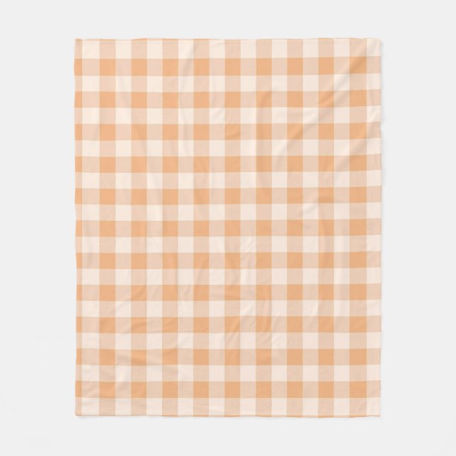 Peach White Chequered Gingham Pattern Fleece Blanket (Front)
