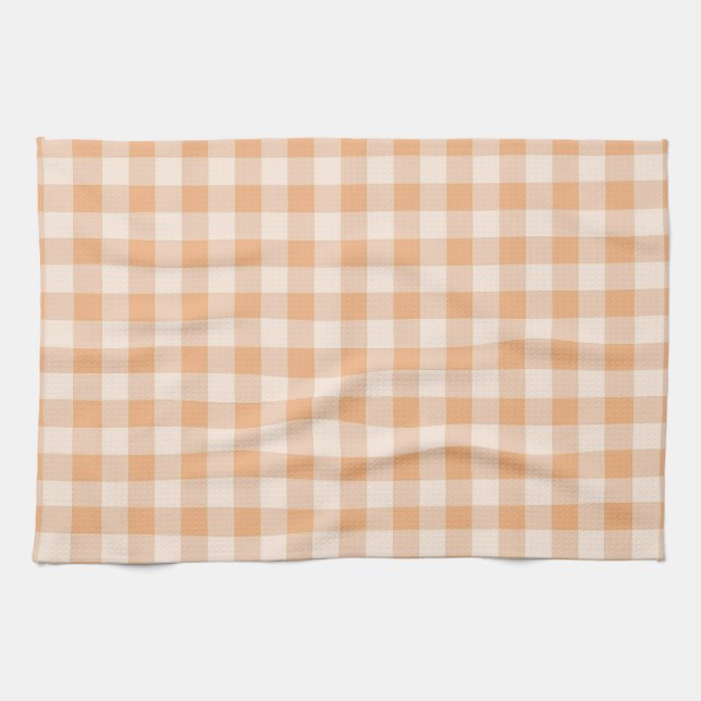 Peach White Chequered Gingham Pattern Kitchen Towel (Horizontal)