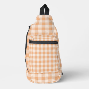 Peach White Chequered Gingham Pattern Sling Bag