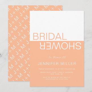Peach white colorblock bridal wedding shower invitation