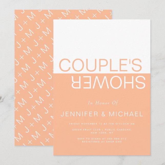 Peach white colorblock couples wedding shower invitation (Front/Back)