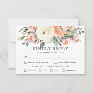 Peach White Floral Mariage Meice Choice Carte RSVP