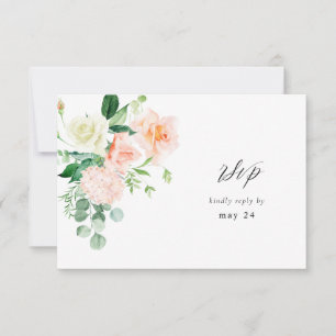 Peach & White Floral w Meal RSVP V3 2 Card