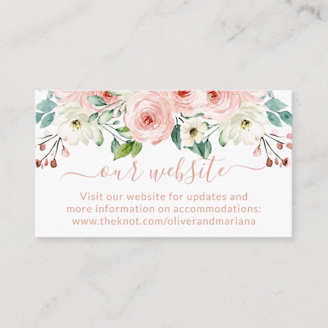 Peach White Floral Wedding Website Enclosure Card (Front)