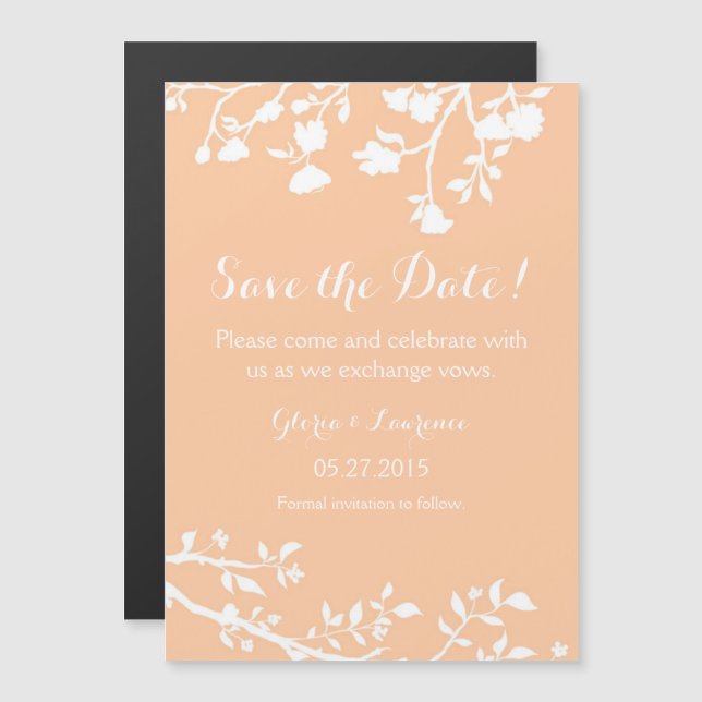 Peach White Flower Save The Date Magnet (Front/Back)