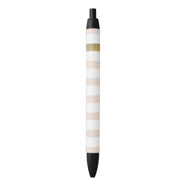 Peach White Gold Stripes Black Ink Pen (Front Vertical)