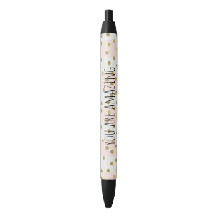 Peach White Gold Stripes Confetti Amazing Black Ink Pen