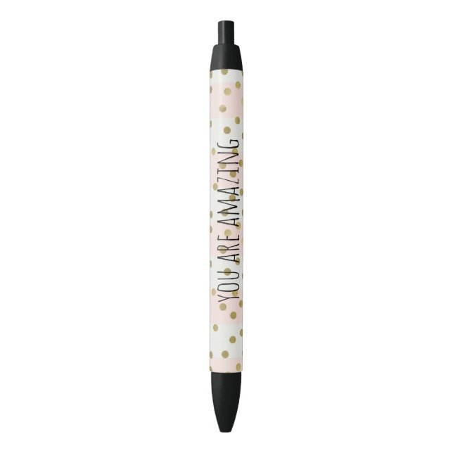 Peach White Gold Stripes Confetti Amazing Black Ink Pen (Front Vertical)