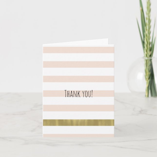 Peach White Gold Stripes Thank you Card (Front)