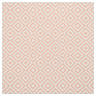 Peach White Ikat Square Mosaic Art Pattern Fabric