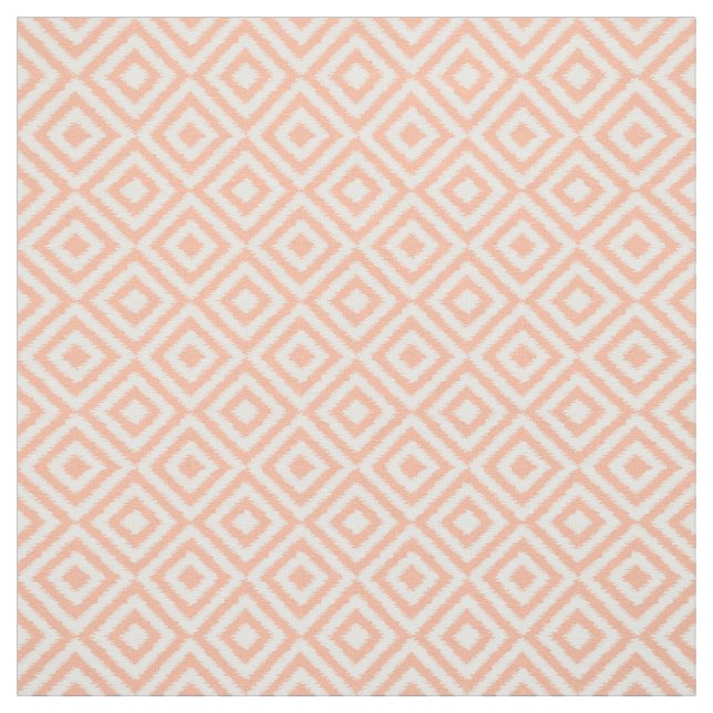 Peach White Ikat Square Mosaic Art Pattern Fabric (Swatch)