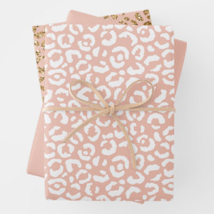 Peach White Leopard Print Wrapping Paper Sheet