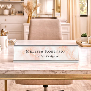 Peach & White Marble Professional Simple Name Desk Name Plate
