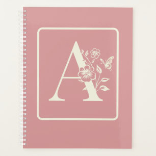 Peach White monogram initials name minimalist 2024 Planner