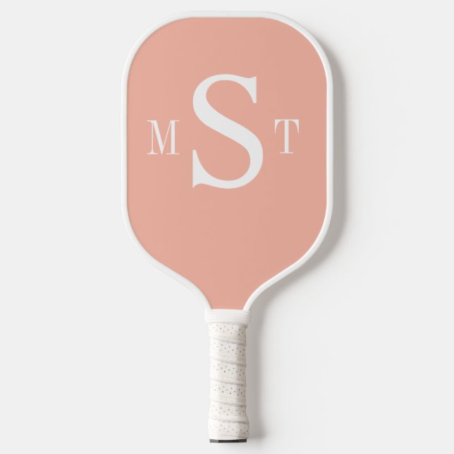 Peach White Monogram Personalized Pickleball Paddle (Front)