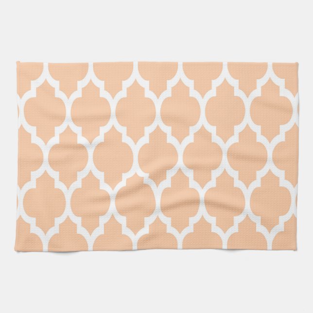 Peach White Moroccan Quatrefoil Pattern #4 Kitchen Towel (Horizontal)