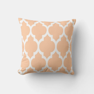 Peach White Moroccan Quatrefoil Pattern #4 Throw Pillow