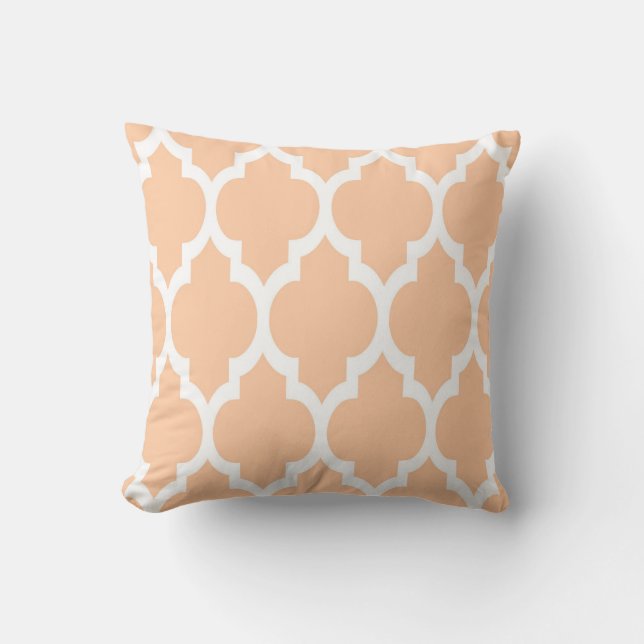Peach White Moroccan Quatrefoil Pattern #4 Throw Pillow (Front)
