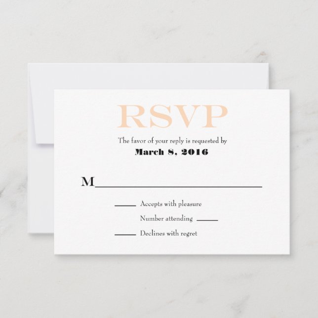 Peach White Plain Simple Wedding RSVP Cards (Front)