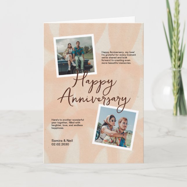Peach & White Romantic Anniversary Folded Greeting Card (Front)
