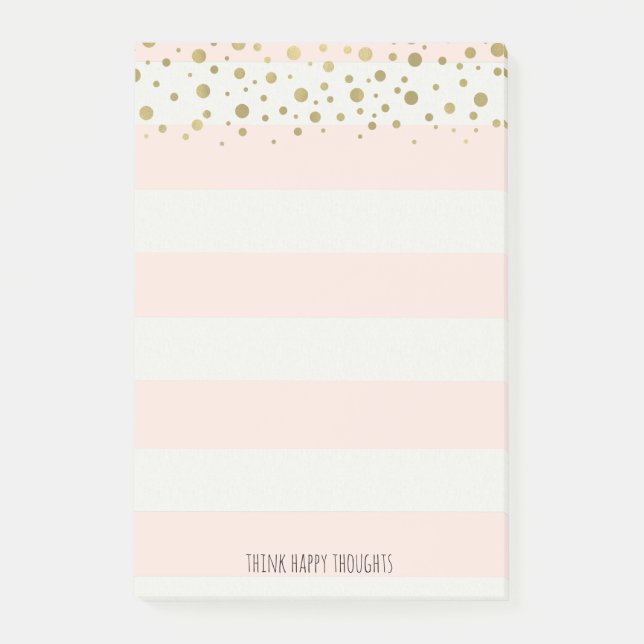 Peach White Stripes Gold Confetti Personalized Post-it Notes (Front)