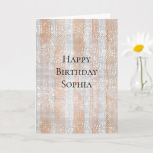 Peach White Stripes Sparkle Birthday Card