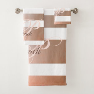 Peach white umber rustic Abstract monogram Bath Towel Set