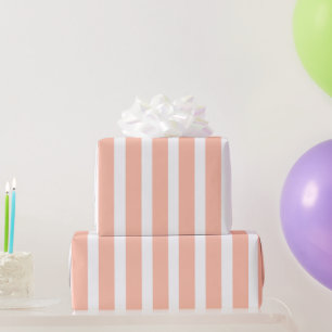 Peach & White Vertical Stripe Wrapping Paper