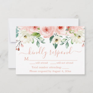 Peach White Watercolor Floral Wedding RSVP Card