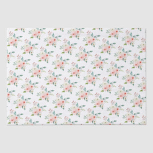 Peach White Watercolor Floral Wedding Tissue Paper