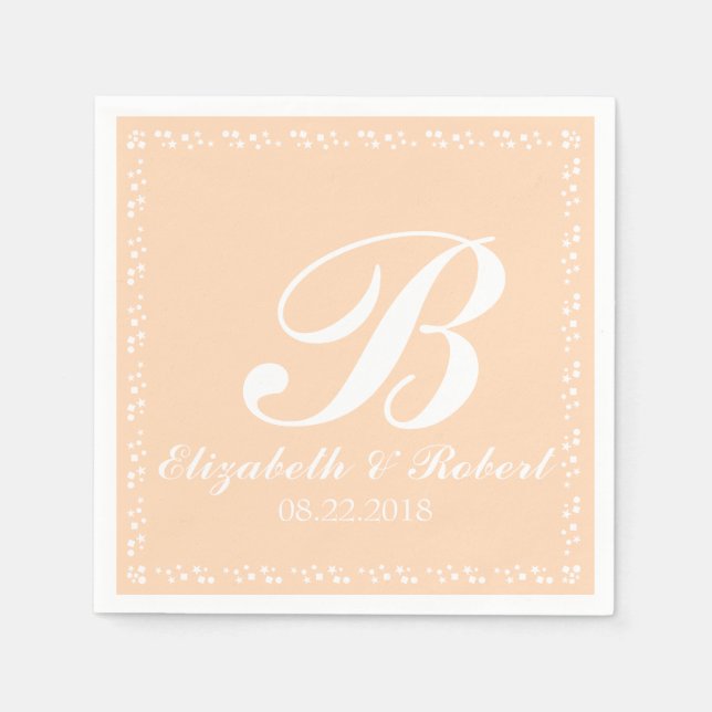 Peach White Wedding Monogram Napkin (Front)
