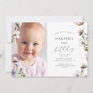 Peach Wildflower Calligraphy Birthday Party  Invitation