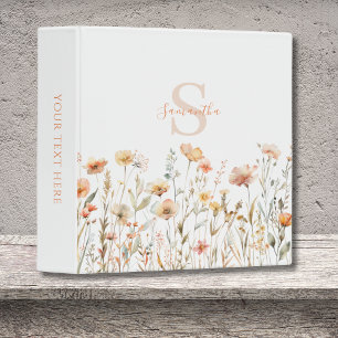 Peach Wildflower Floral Watercolor Personalized  Binder