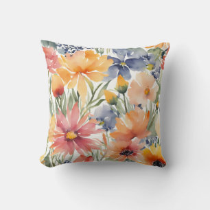 Peach WildFlowers Floral  Throw Pillow